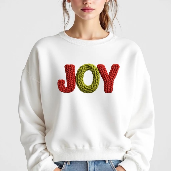 Joy Sweatshirt Faux Yarn simple but pretty White S M L XL XXL Soft realistic 3D - Picture 6 of 13